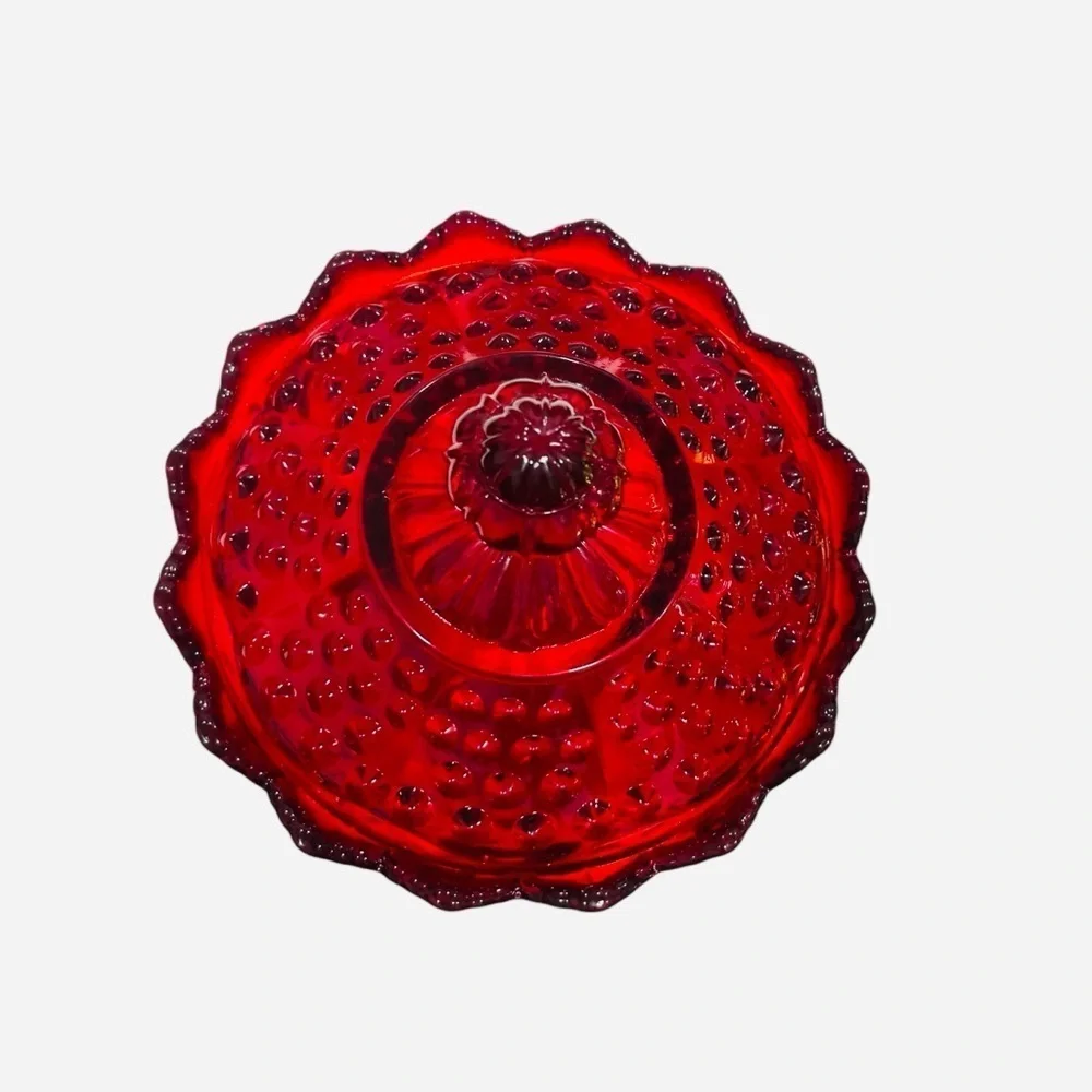 Fenton Cadmium Glow
Hobnail Ruby/Amberina
Lidded Candy Dish Scalloped
Edge 6.5" - Picture 4 of 13